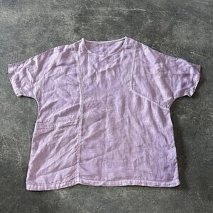 Vintage Oversized Linen Top Womens 4X Pink Purple Cap Sleeve Summer Woven